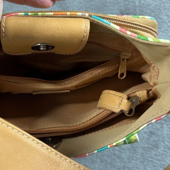 Fossil Genuine Leather Striped Purse Handbag Shoulder Bag Organizer Zip Baguette - Picture 7 of 10